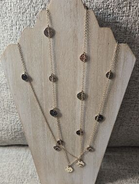 Daisy Fuentes Goldtone  Layered Coin Disc Necklace 48" Classy